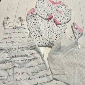 18-24m polkadot sleepers, carters too cute dress, Osh Kosh sweater,wh,pink,bl